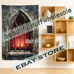 Gothic Stained Glass Arch Wall Hanging Tapestry moody dark decor 39X59 in
