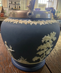 Wedgwood Blue Jasperware Cobalt Biscuit Barrel Silver Plated Lid
