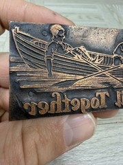 Copper Plated Wood Print Ink Block Boat Nautical Rowing Let’s Pull Together
