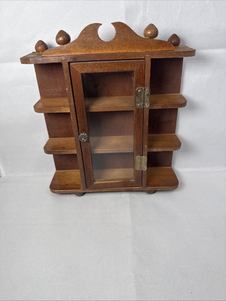 Vintage Miniture Wood Footed Curio Cabinet, with 3 Shelves 8.5″x7″x2″