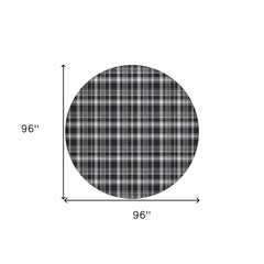 8′ Black Gray And White Round Plaid Washable Rug