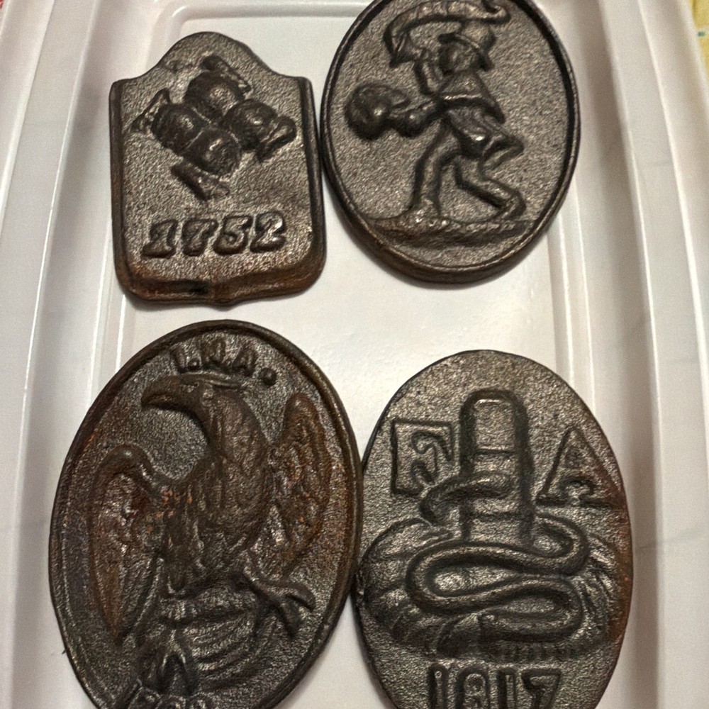 Lot of 4 Black Cast Iron Decorative Plaques/Trivets Eagle Snake Figures 1817