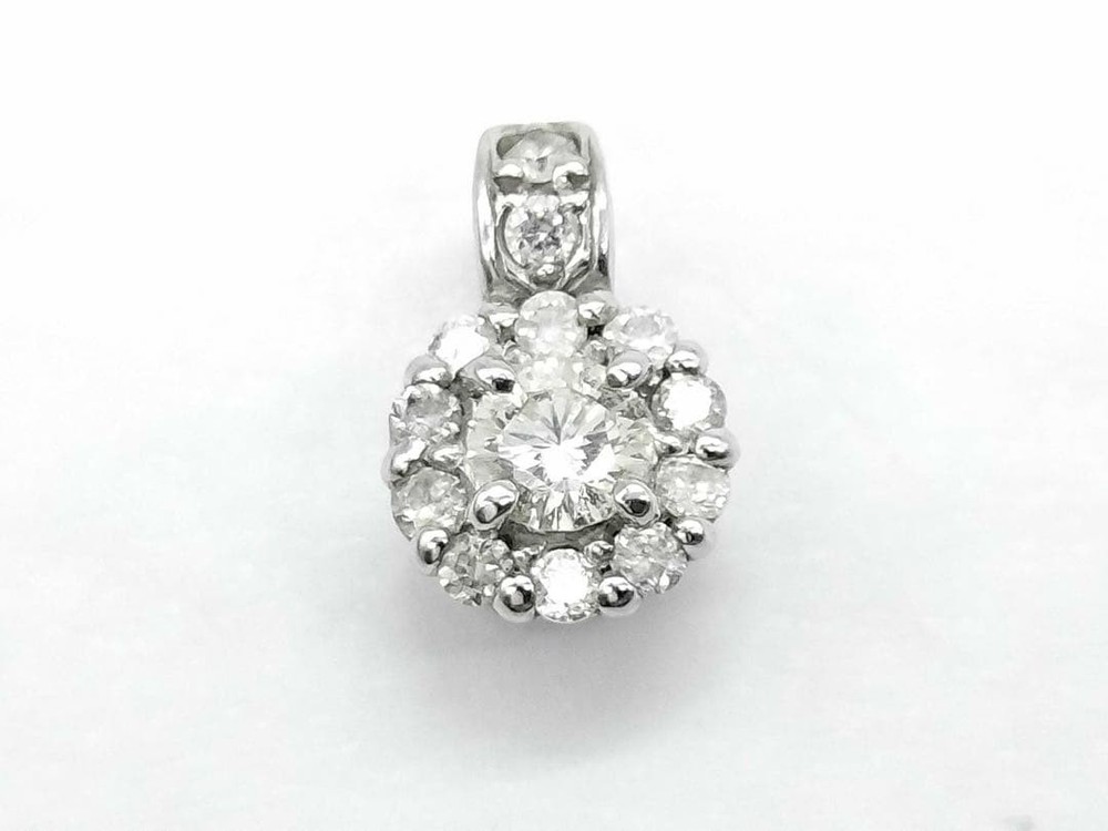 K18WG Diamond Pendant 0.20ct Flower Design Necklace Top Used
