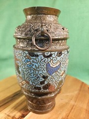 Champleve Brass Japanese Lamp Base W/Enamal Inlay Converted Urn Unknown Period