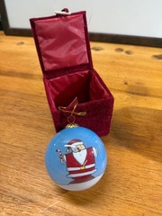 Hand-Painted Santa Claus Christmas Ornament with Velvet Storage Box