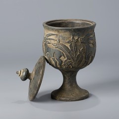 Rare Near Eastern Chlorite Stone Vase with Deer and Floral Motifs