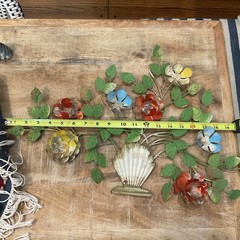 Vintage TOLE METAL WALL Hanging Floral Art Sculpture MCM