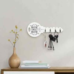 1pc Rustic Wooden Wall Mounted Key Rack with Shelf and Hooks – MWM290579