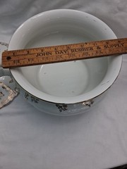 Vtg Ornate Chamber Pot With Lid White with Gold floral design, Victorian?