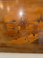 Vtg Marquetry Wood Inlay Landscape Equestrian Dog Wall Art Panel 17×14