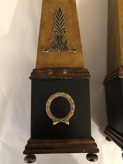 Pair Neoclassical Style Brass Composition and Partial Ebonized Table Obelisks