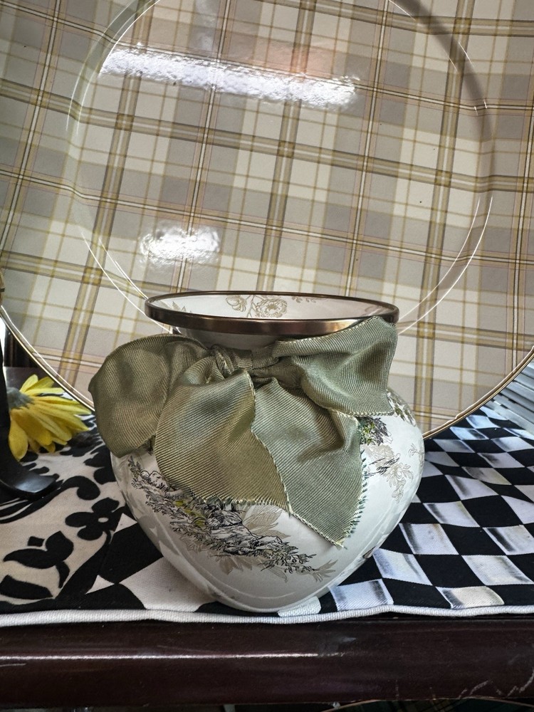 Retired Mackenzie Childs Aurora Enamel Medium 5” Vase With Ribbon