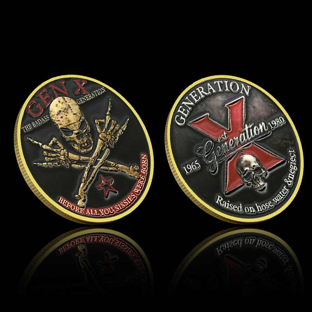 Gen X Challenge Coin 1965-1980 Badass Skull Collectible Gift
