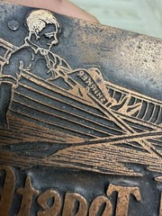 Copper Plated Wood Print Ink Block Boat Nautical Rowing Let’s Pull Together
