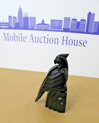 Vintage Fitz & Floyd Art Deco Jet Black Parrot Single Bookend, Weighted Figure