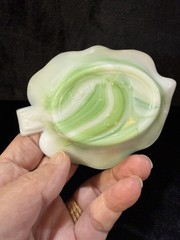 2-AKRO AGATE SLAG GLASS LEAF-SHAPED TRINKET DISHES IN TWO DIFFERENT COLORS
