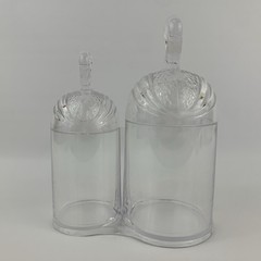 Vintage Double Swan Clear Plastic Bath Canisters Cotton Balls and Swabs Holder