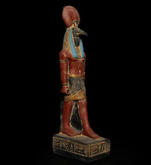 Ancient Egyptian Antiques Ra Falcon God Statue Black Stone Solar Disc Figure BC