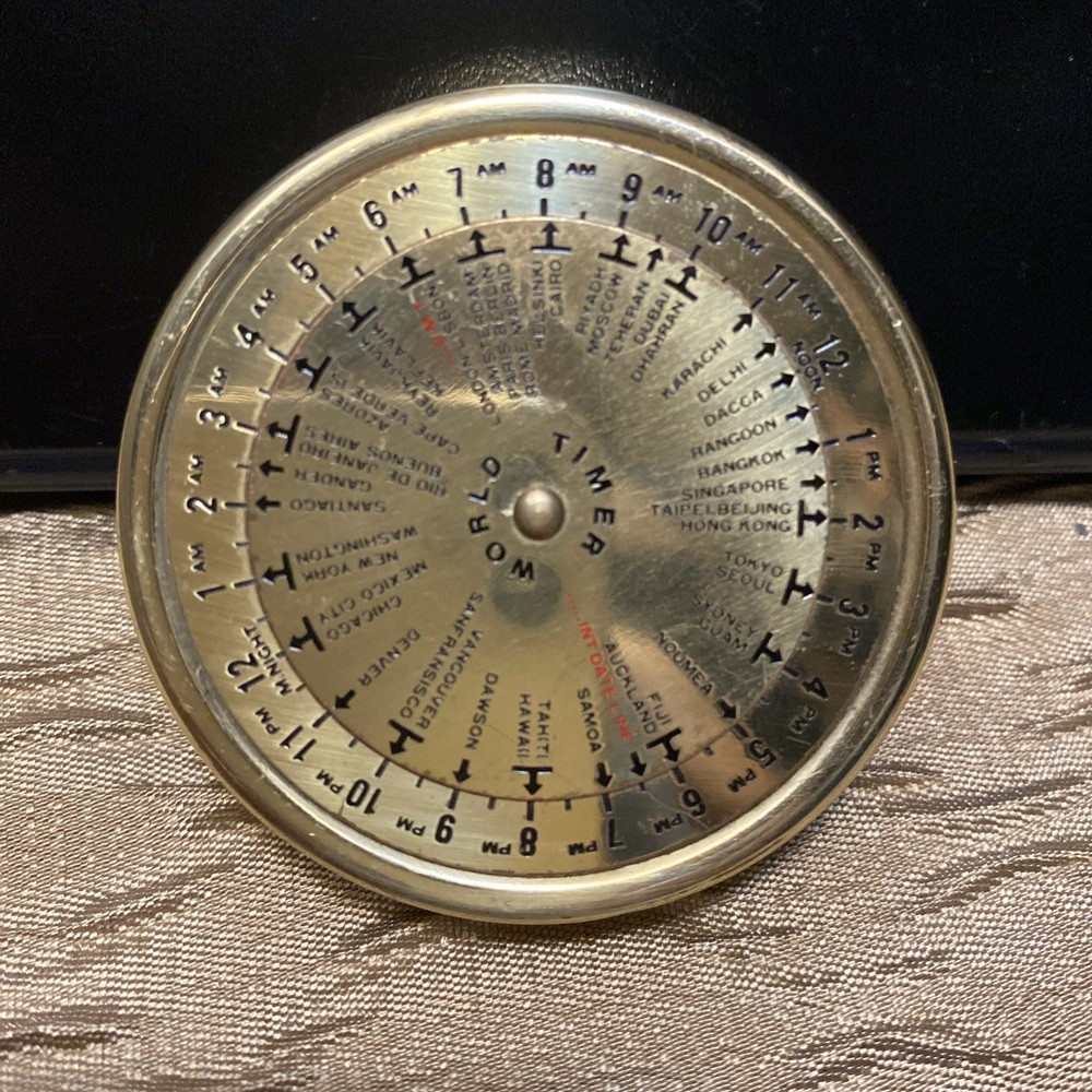 Vintage Brass World Time Zone Calculator – 1990’ Decor