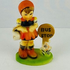 Bus Stop Girl Figurine Celluloid Hard Plastic Hummel Style Collectible