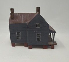 Country Crafts by C Henson Americana Collectible Wooden House Blue with Red Roof