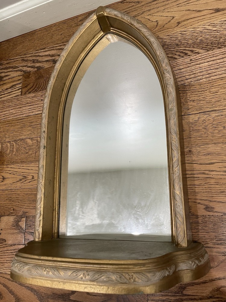 Vtg Home Interiors Gifts USA Ornate Burwood ARCH Mirror w/ Disply Shelf MCM