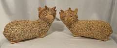 Vintage Spaghetti Pottery Lamb Ram Sculpture Figurine Poland Signed SET of 2
