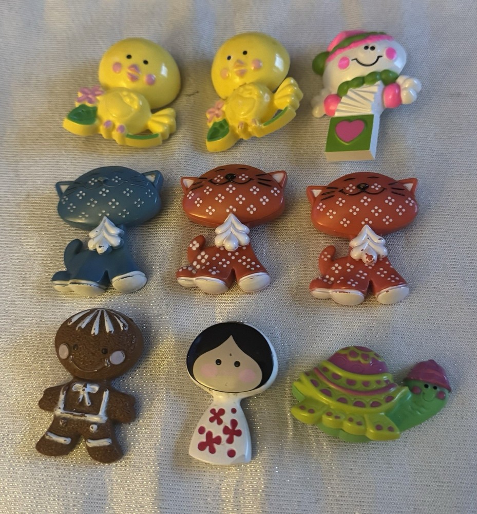 Avon fragrance glace pins Turtle gingerbread cat Chick Jack in the Box Lot of 9