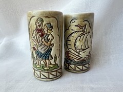 Vintage Dutch Folk Art Ceramic Cups –Ceramarte Brazil for Genin Trudeau Set Of 2