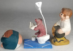 Lot of 3 Whimsical Polychrome Pottery Caganers two Signed made in Spain