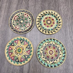 Byzantine Mosaic Brass Enamel Coasters Set Handmade Greece Religious Wall Art