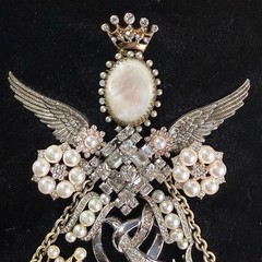 Framed Rhinestone & Faux Pearl Angel Jewelry Collage Wall Decor Art