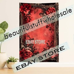 Gothic Wall Tapestry Floral Border victorian romantic elegance 59X82 in