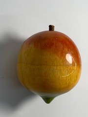 Vintage Alabaster Fruit Peach Apricot Exposed Pit Seed w/ Wood Stem