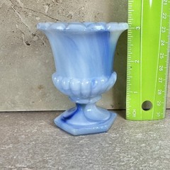 Akro Agate Blue White Slag Glass MCM Air Plant 3″ mini Vase 764 Toothpick Urn