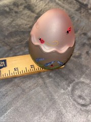 Vintage Unbranded Hand Painted Pink Frosted Glass Egg Flower Ladybug Easter