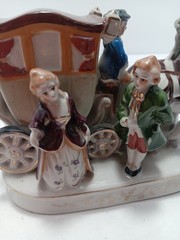 Hand Painted Porcelain Stagecoach W/Passengers Figurine Made In Japan 6.5″L