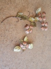 Vintage Mid-Century Brass Copper Metal Flowers Leaves Wall Art Decor