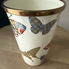 Retired Mackenzie Childs Butterfly Garden-white 10 Oz Enamel Tumbler NWT Rare 1