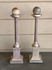 Grand Tour Neoclassical Carved Water Giltwood Columns With Marble Spheres – A Pa