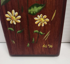 Set of 2 70s VTG Hand Painted Signed Floral Wood Plaques Cottagecore Boho MCM