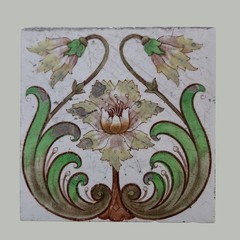 Set of 5 Antique Art Nouveau Floral Tiles Henry Richards Tile Co. (HRT & Co)