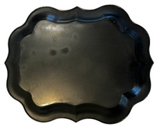 Large Vintage Black Metal Toleware Tray Hand Painted floral serving tray 25 x 20