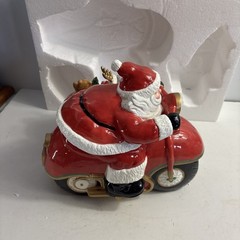Vintage Fitz And Floyd Santa Motorcycle Cookie Jar In Styrofoam Great Condi