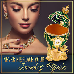 Royal Imperial Green Faberge Egg Replica: Large 6.6 inch + Carriage by Vtry