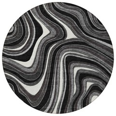8′ Black Gray And White Round Abstract Washable Rug