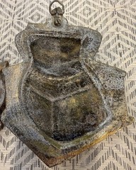 Vintage Cast Metal Wall Decor Coffee Grinder And Tea Kettle Lots Of Patina