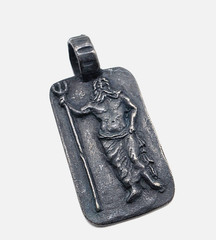 Ancient Roman Greek Silver Pendant Poseidon Neptune God of the Sea Trident