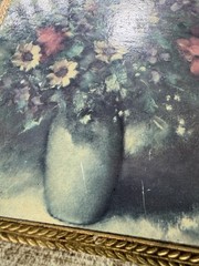 VTG Gold Gilt Italian Florentine Tole Wood Wall Picture Plaque FLORAL 7”x 6”
