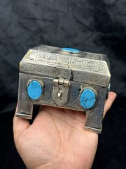 Islamic Antique Silver Plated Khorasan Box With Turquoise Stone Beautiful Art